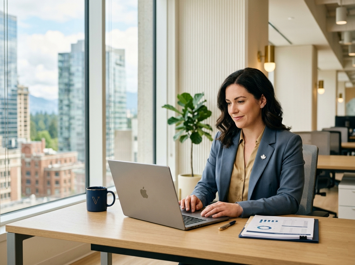 Canadian property manager reviewing vetted software and accounting partners at their desk